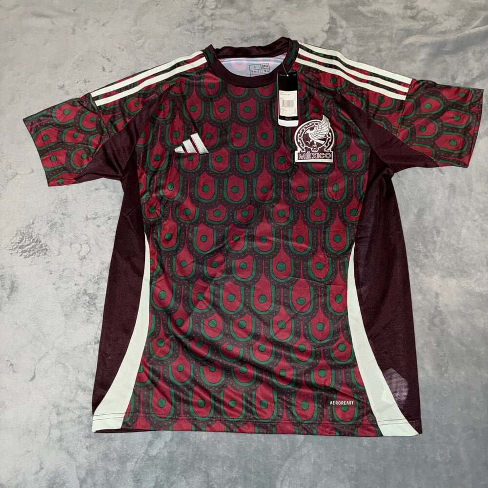 Adidas Mexico 2024 Home Jersey Size L Slim Fit Red Green Peacock Pattern